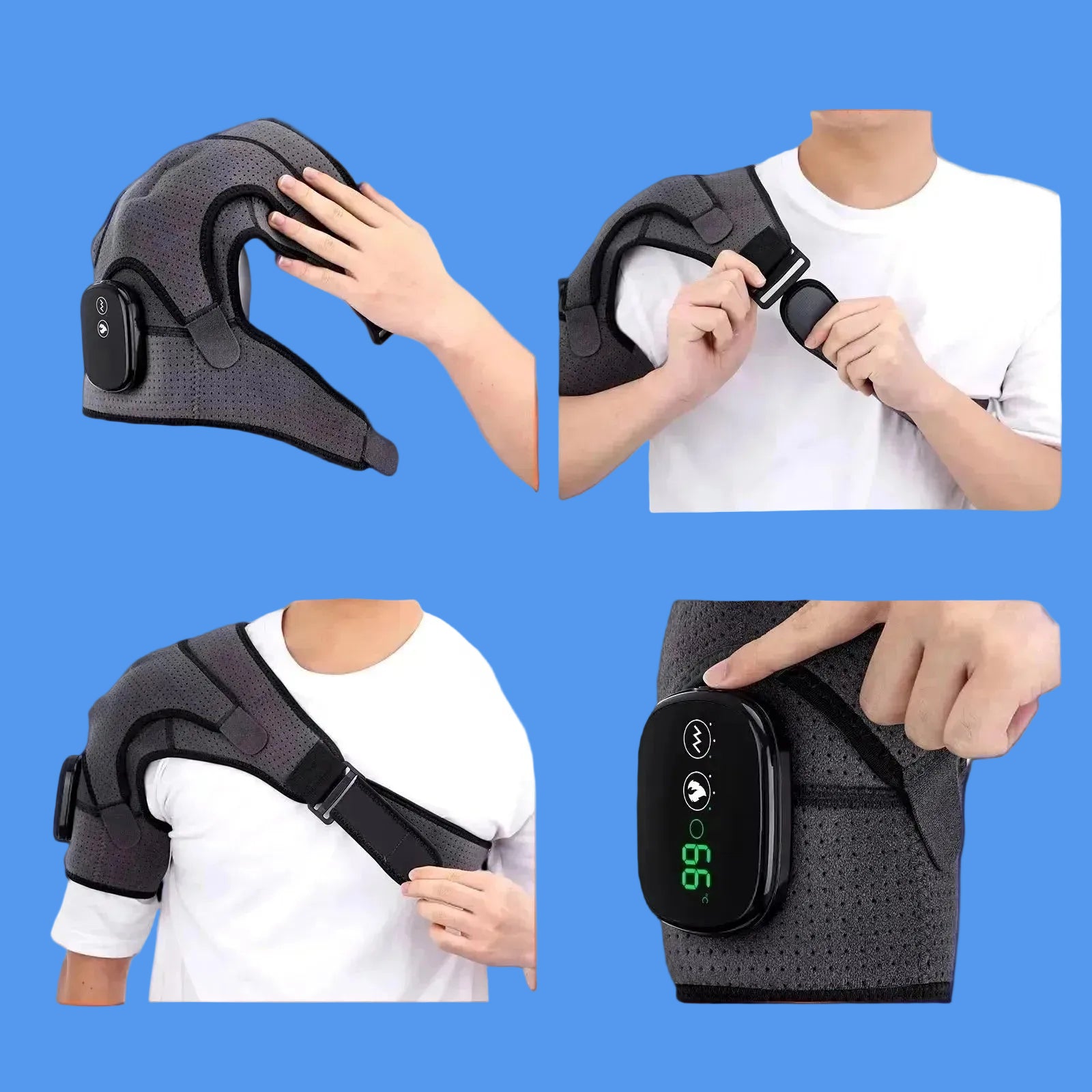 Electric Heating Shoulder Massager Vibration Massage Shoulder Brace Support Belt Rechargeable Warmer Knee Relief 3 Gear Belt Pad